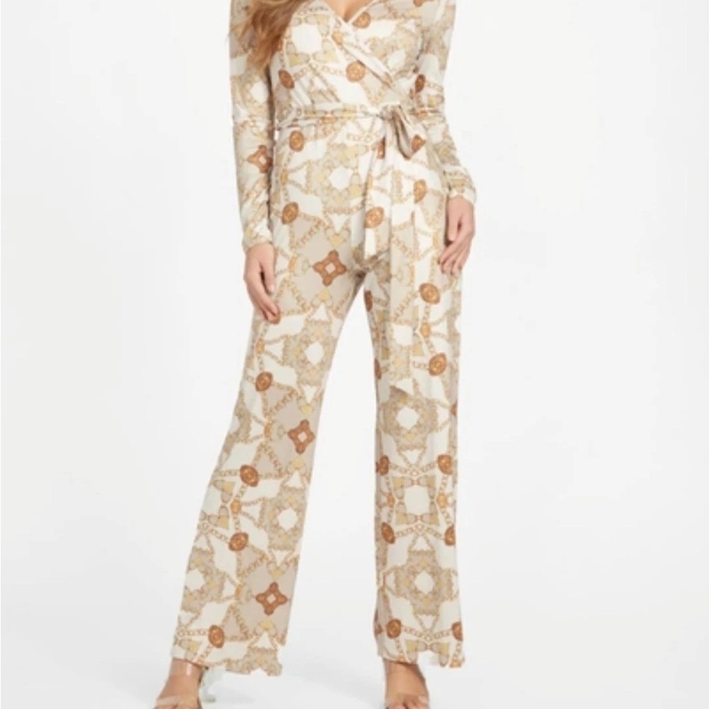 Guess Cream and Brown Patterned Jumpsuit no belt no tag